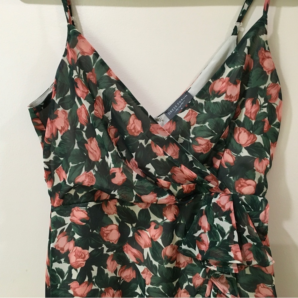 DRESS FORUM Midi Dress Wrap Floral Ruffle Cottagecore Womens Small Green Orange - Picture 6 of 7